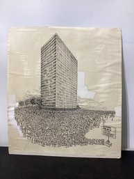 Robert Strimban Drawing Of People Lined Up To Buy Partnership Of Bldg. Signed Bob Strimban