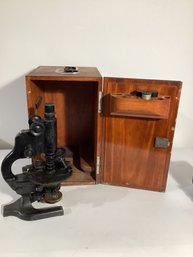 Vintage Black Cast-iron Compound Microscope