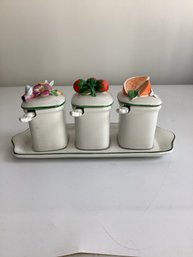 Vintage Sigma Japan Jam Jar Set: Strawberry, Orange, Honey Bee