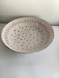 Vintage Cream-colored Ceramic Or Ironstone Bowl With A Ditsy Red/burgundy Floral Sprig Pattern
