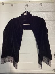 Black Velvet Evening Scarf With Fringed Ends