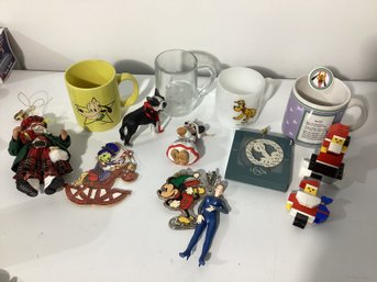 Mixed Lot Of Vintage And Holiday Collectibles,  Disney Mugs, Christmas Ornaments, And Small Figurines