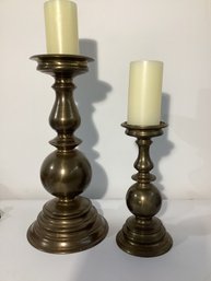 Two Vintage Baluster-form Bronze Or Brass Candlestick Holders