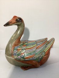 Chinese Export-style Famille Rose Porcelain Goose-form Covered Tureen