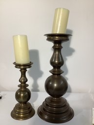 Two Vintage Baluster-form Bronze Or Brass Candlestick Holders