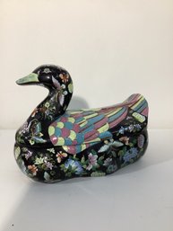Vintage Chinese Porcelain Duck Tureen  Famille Noire Style