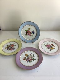 Limoges  Set Of Four Vintage Pastel-colored Porcelain Plates
