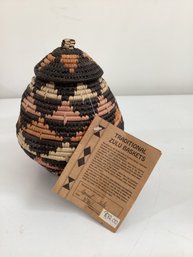 Traditional Handwoven African Zulu Ukhamba Lidded Beer Basket From South Africa