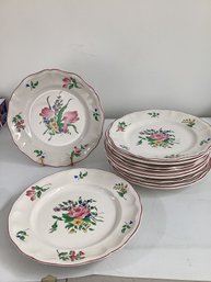 11  Dinner Old Strasbourg (Rverbre) Floral Pattern  By K&G (Keller Et Gurin) Lunville