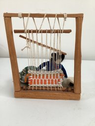 Vintage Navajo Weaving Doll And Miniature Upright Loom