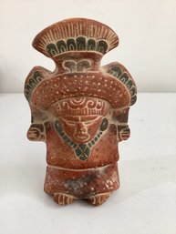 Mexican Terracotta Clay Folk Art Figurine Inspired By Pre-Columbian Or Mayan/Aztec Art