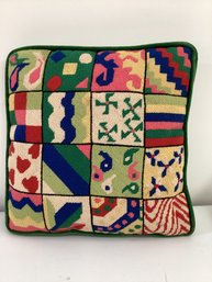 Vintage Tapestry Cushion Features A Vibrant, Colorful Geometric Sampler Pattern