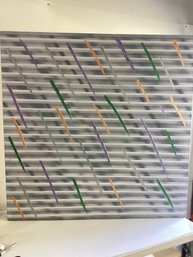 Abstract Composition With Diagonal Brushstrokes Over Horizontal Grid Lines Signed Weston Date '79