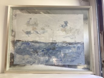 Watercolor Abstract Seascape Or Coastal Horizon Painting Signed Illegibly