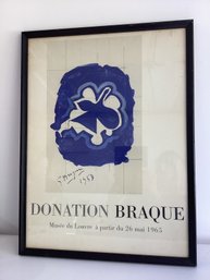 Vintage 1965 Exhibition Poster Titled 'Donation Braque'  By Artist Georges Braque Abstract Blue Bird