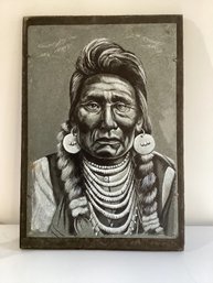 Etched Slate Piece Signed By Artist J. M. Reilly Of Chief Joseph Of The Nez Perce Tribe