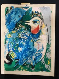 Offset Lithograph Reproduction After Marc Chagall's 1943 Painting Titled Les Plumes En Fleurs