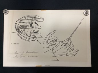 Print Of  Caricature Drawing Of The Famous American Conductor And Composer Leonard Bernstein By Norkin