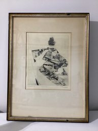 Drypoint Etching Titled Off El Morro, Puerto Rico Signed In Plate And Pencil  Philip Kappel Dedicated