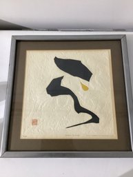 Limited Edition 55/200 Embossed Color Print Woodblock Print Titled 'Poem' Signed  Haku Maki