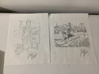 One  Hand-drawn Pencil Illustration And One Copy  Signed By Legendary MAD Magazine Illustrator Jack Davis