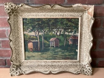 Shed Scene Oil On Board Signed M.sprusiak