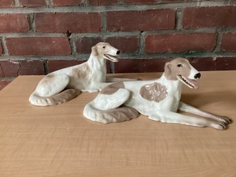 Pair Of Porcelain Figurines Of Russian Greyhounds