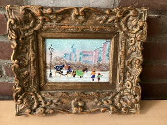 Winter Scene Enamel On Copper Signed Frank Mingolia