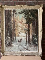 Returning Home Oil On Canvas Signed Illegibly