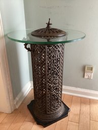 Cast Iron Umbrella Stand Glass Top Added To Make Table