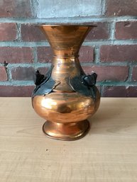 Vintage Copper Decorative Art Vase, With Roses Handmade