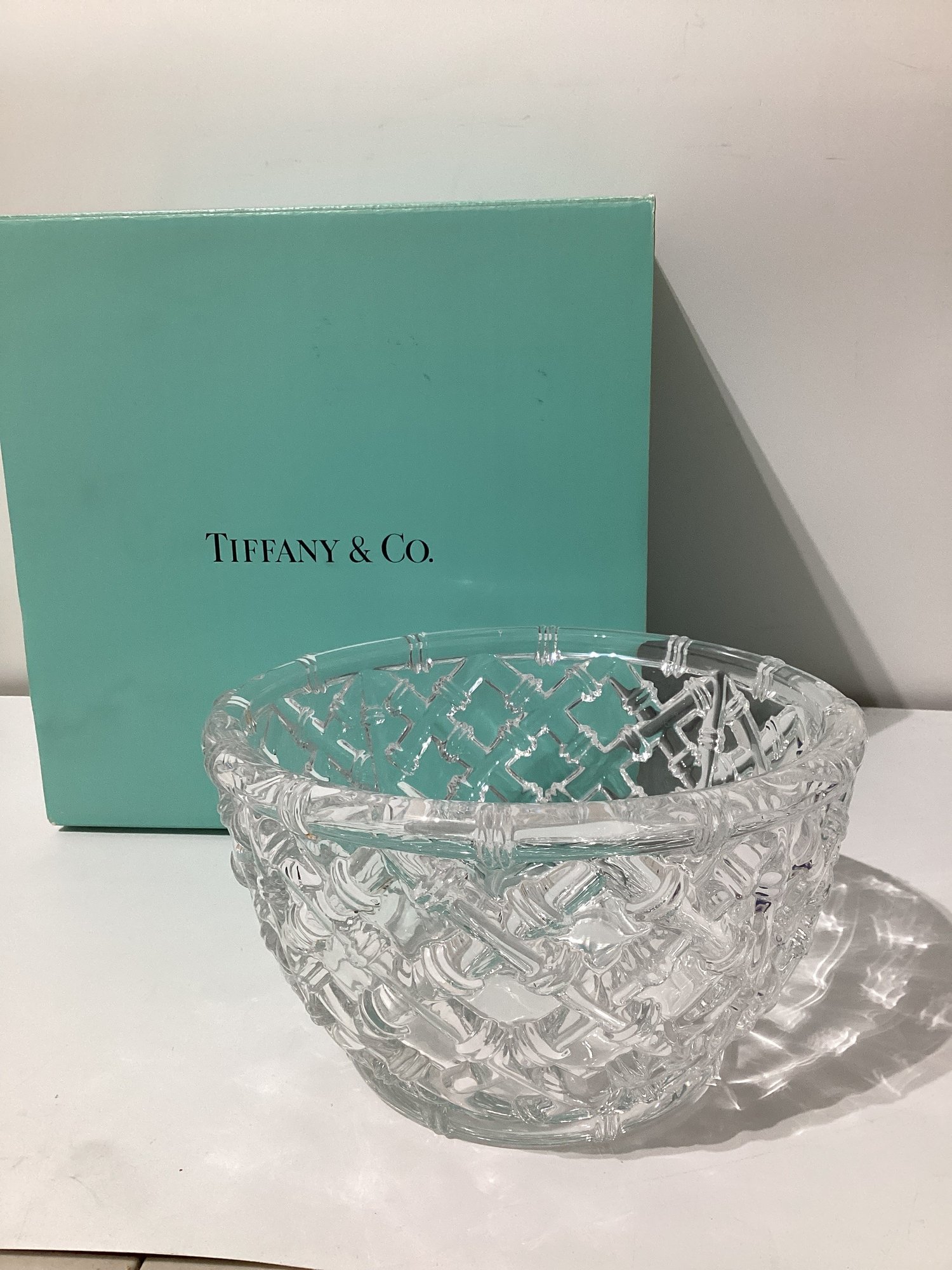 Tiffany & Co. Crystal Glass Bamboo Lattice Design Bowl #18230