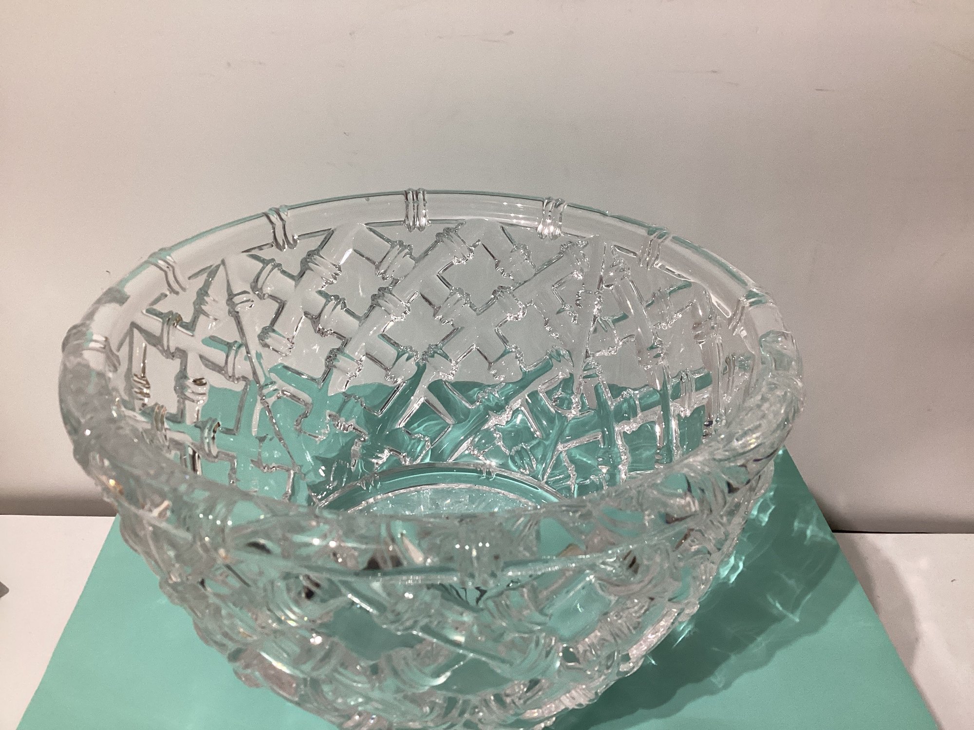 Tiffany & Co. Crystal Glass Bamboo Lattice Design Bowl #18230