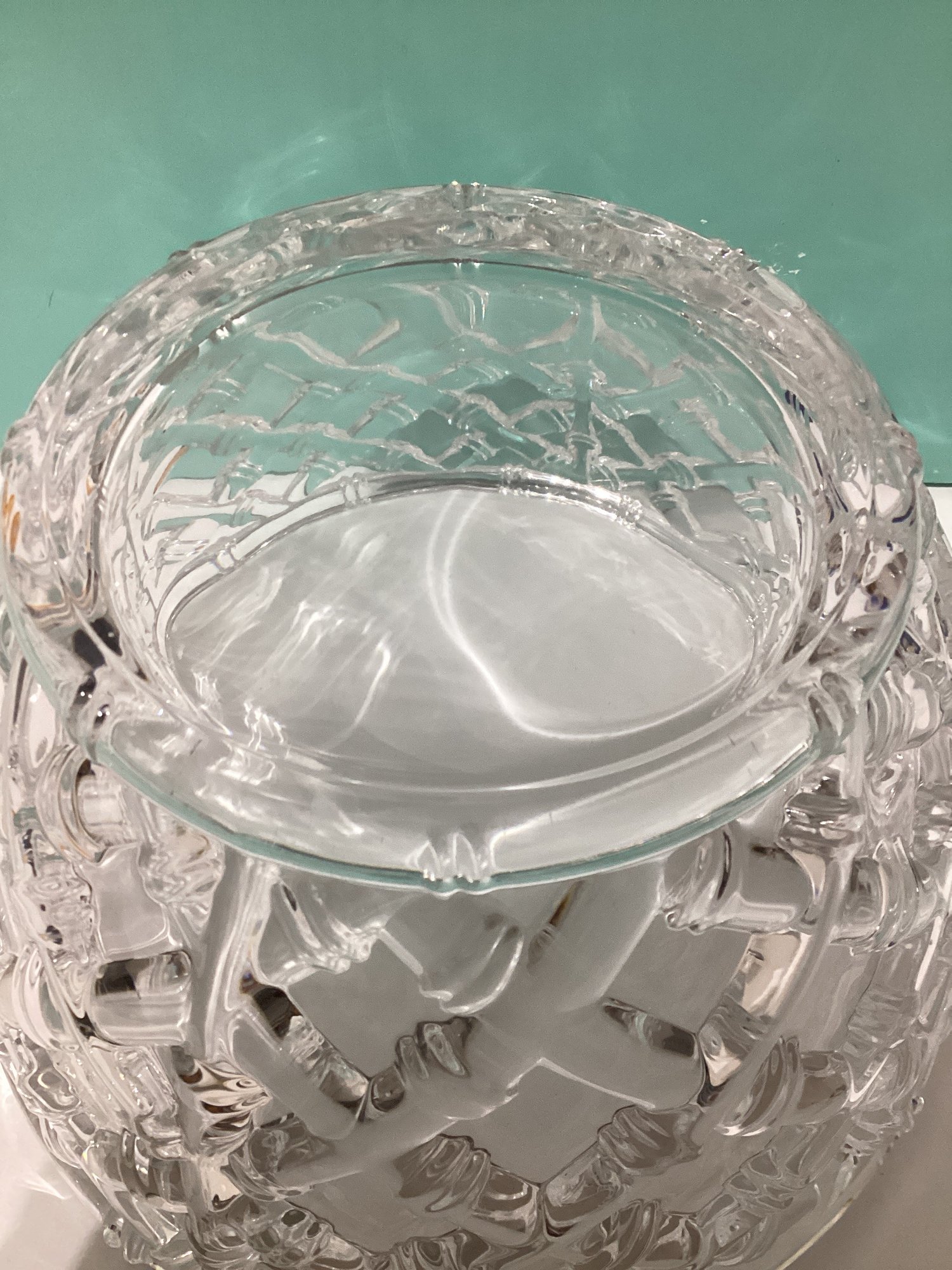 Tiffany & Co. Crystal Glass Bamboo Lattice Design Bowl #18230