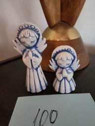 Pair Of Blue And White Ceramic Angels