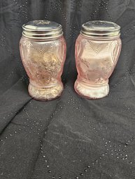 Mosser Pink Inverted Strawberry Pattern Salt And Pepper Shakers