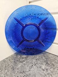 Vintage Coblat Blue Divided Appetizer Plate Or Relish Plate