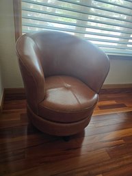 Leather Barrel Chair  Swivels,