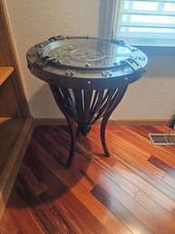 Unique Industrial Metal Side Table With A Clock And Gears