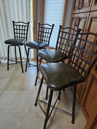 4 Metal Bar Stools, Metal And Faux Leather Seats Bar Top Height