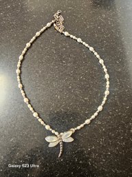 Sweet Vintage Fresh Water Pearls Dragon Fly Beaded Necklace, Choker Length