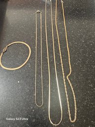 Gold Colored Bracelet And Chains,   No Markings
