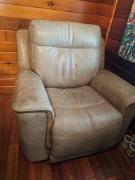 Ivory Leather Electric Recliner, With USB Charger Port