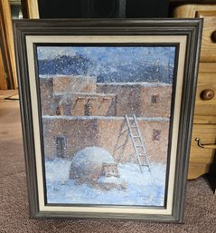 Original Painting By James Fields 'Taos Pueblo' New Mexico 1987