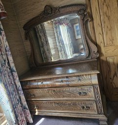 1800 Lowboy Dresser With Mirror Tiger Wood Oak Gorgeous