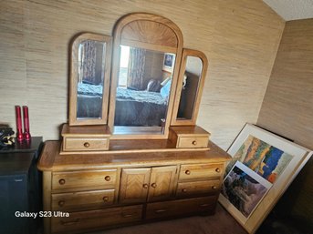 Vintage Burlington Dresser With Mirror, 1980's Style,  Blonde Wood Tone