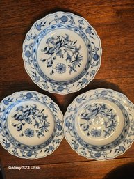 Vintage Meissen Blue Onion 7' Pasta Bowl, 1 Has A Repair, Set Of 3