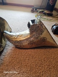 Pair Of Vintage  Spanish Conquistador Style Solid Brass Armor  Stirrup Foot Protectors