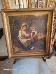 19th Century-style Oil Painting Of A Mother And Children.  Artist Signed