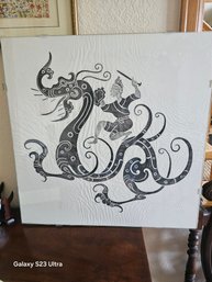 Traditional Chinese Stone Rubbing Or A Dragon Or River Monster.
